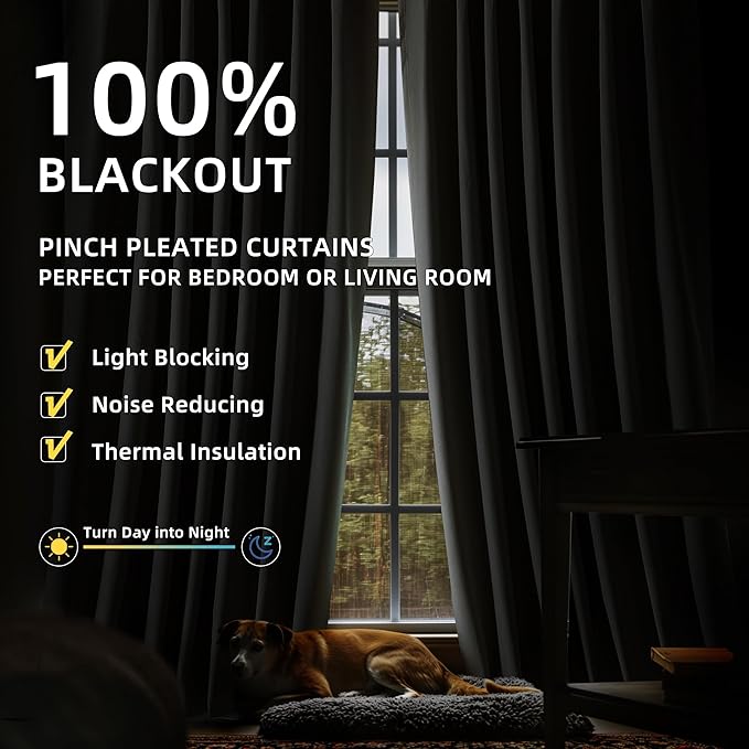 ChrisDowa 100% Blackout Natural Solid Curtains 84 Inches Long 2 Panels for Bedroom Living Room,Farmhouse Room Darkening Thermal Insulated Soundproof Grommet Top Window Treatment Drapes,52x84