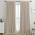 Joydeco Light Beige 100% Blackout Curtains 102 Inch 2 Panels, Luxury Thermal Light Beige Velvet Curtains for Bedroom Living Room, Soundproof Blackout Window Drapes, Rod Pocket & Back Tab (52W x 102L)