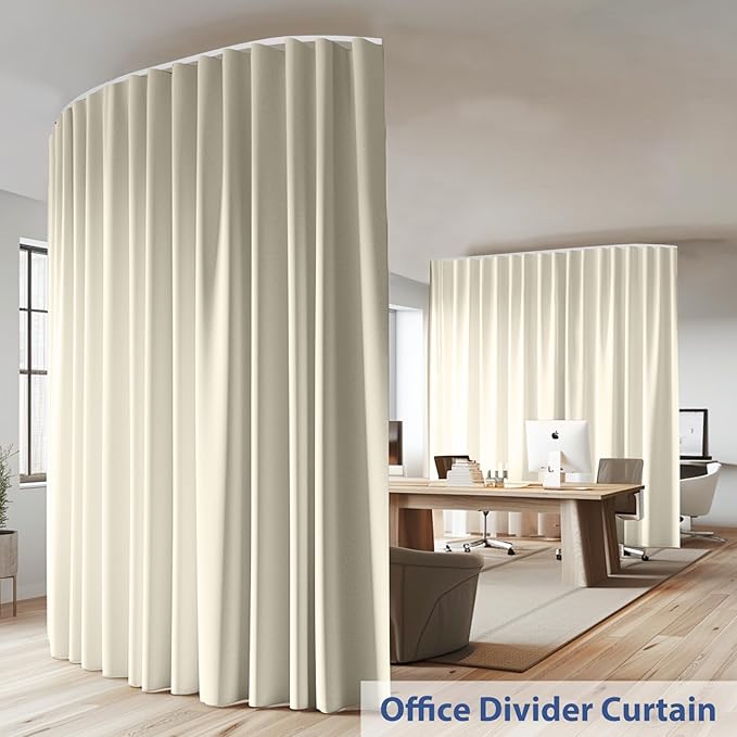 Room Divider Ceiling Mounted Curtains Track Sets Extra Wide Blackout Curtain Flexible Tracks for Bedroom Privacy Partition Separator, 1 Panel Beige Drape and White Rail, W8.3 x H7ft
