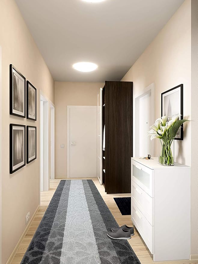 Custom Length Hallway Runner Rug,Slip Resistant,Flower Grey, 26 Inch X 9 feet, Sold and Priced Per Foot