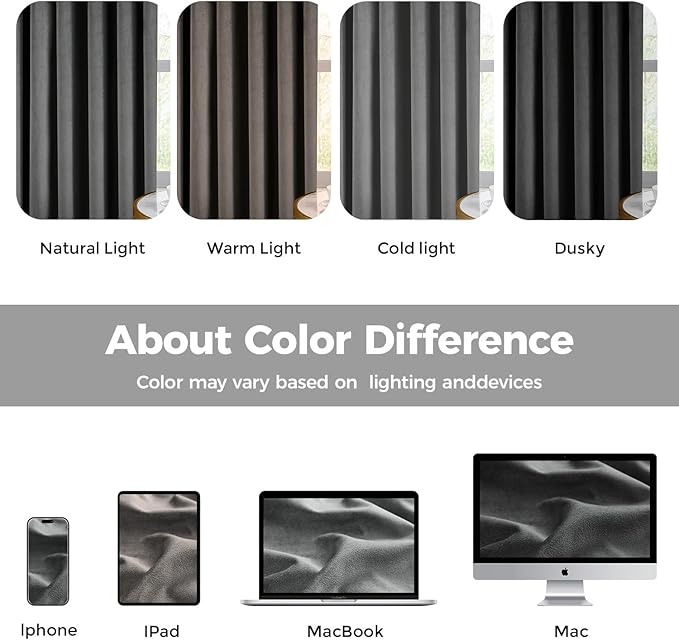 Pinch Pleated 100% Blackout Curtains for Bedroom, Grey Velvet Curtains for Living Room, Black Out Curtain 84 inch Long Room Darkening, Blackout Pinch Pleat Drapes with Hooks 2 Panels