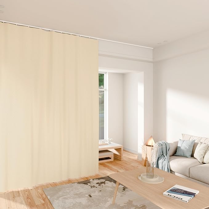 Room Divider Curtains Total Blackout Privacy Curtain Panel Room Thermal Insulated Noise Reduction Curtains for Bedroom Window Living Room Ceiling Track Curtain W 10 ft × H 8 ft Beige