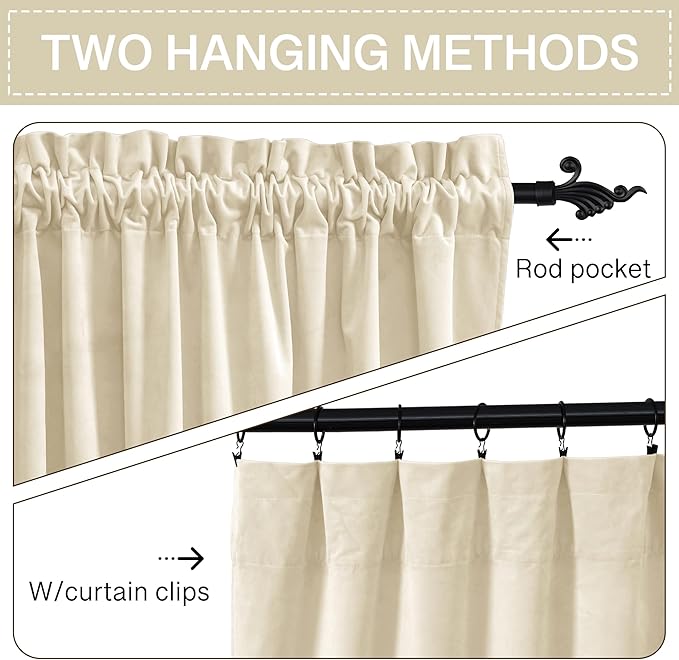 StangH Beige Velvet Curtains for Bedroom 100 inches Long, Soft Elegant Privacy Thermal Insulated Room Dividers for Living Room/Sliding Door Panels, W52 x L100, 2 Panels