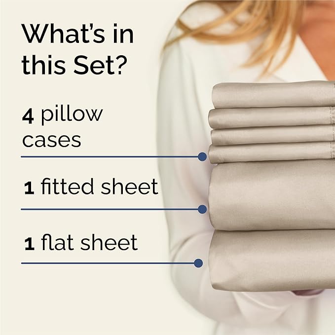 King 6 Piece Sheet Set - Cooling, Comfy & Breathable - Hotel Luxury Bedding, Includes Fitted Sheet for Women, Men, Kids and Teens - 1 Flat, 1 Fitted Sheet, 4 Pillowcases with Deep Pockets - Wheat
