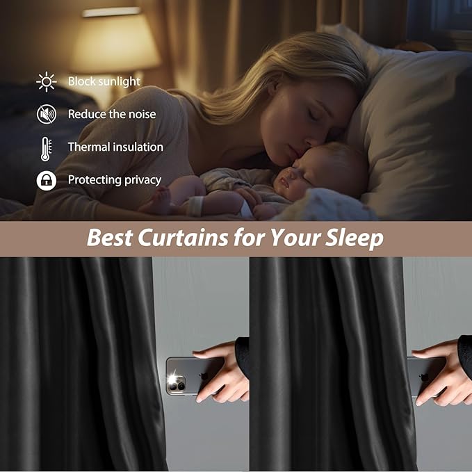 Room Divider Curtains with Ceiling Curtain Track Set Window Curtain for Bedroom,Living Room Total Blackout Thermal Insulated Privacy Ceiling Track Curtain W 15 × H 9 FT Black drape&Black track
