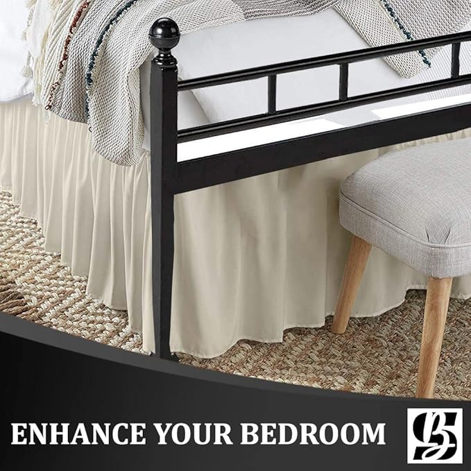 SKY BEDDINGS - Full Size Ruffled Bed Skirt with Split Corners - 18 Inch Drop Dust Ruffle Bed Skirt with Platform Three Sided Coverage - 100% Microfiber, Ivory