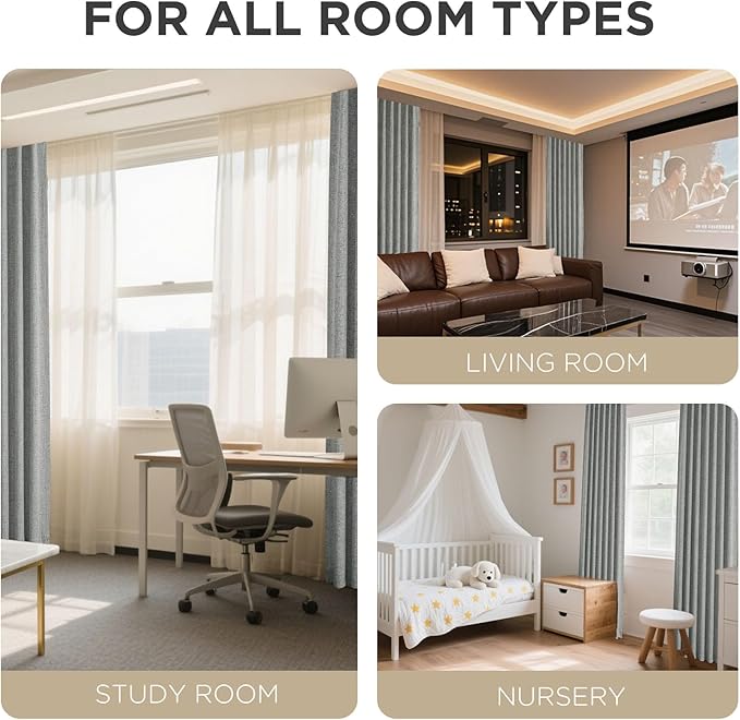Joydeco Blackout Curtains for Bedroom - 100% Light Blocking 2 Panels Light Grey Drapes 37" W x 63" L, Thermal Insulated Room Darkening Curtains, Linen Textured for Living Room, Rod Pocket & Back Tabs