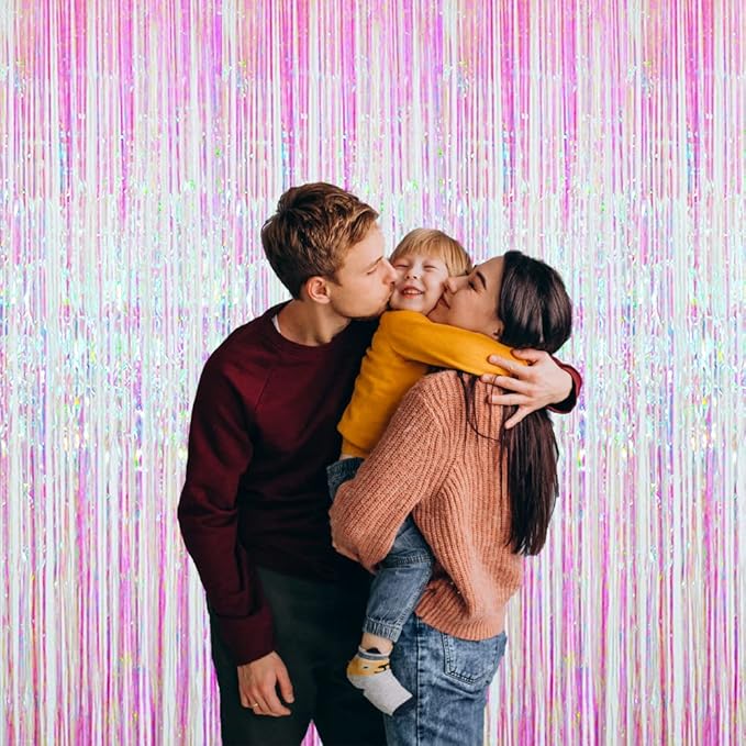 GOER 3.2 ft x 9.8 ft Metallic Tinsel Foil Fringe Curtains Party Photo Backdrop Party Streamers for Birthday,Graduation,New Year Eve Decorations Wedding Decor (3 Packs,Multicolor)