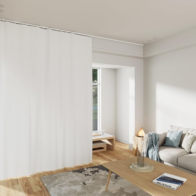 Room Divider Curtains Total Blackout Privacy Curtain Panel Room Thermal Insulated Noise Reduction Curtains for Bedroom Window Living Room Ceiling Track Curtain W 8.3 ft × H 9 ft White