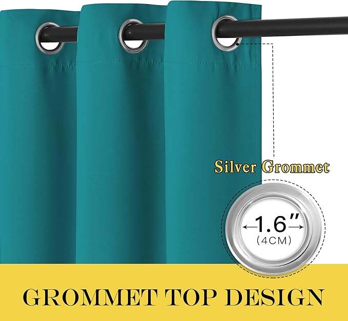 NICETOWN Sliding Door Window Treatment Blackout Patio Door Curtain Panels, Privacy Thermal Drapes for Bedroom Living Room Department with Grommet Top (Peacock Teal, W66 x L110)