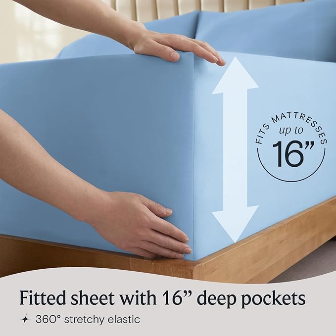 LuxClub 3 PC Twin Sheet Set, Deep Pockets Wrinkle Free Cooling Bed Sheets Hotel Bedding for Women, Men, Kids & Teens, Includes 1 Fitted Sheet, 1 Flat Sheet and 1 Pillowcase-Silky Soft Sky