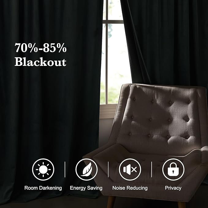 RYB HOME Dusty Blue Velvet Drapes for Baby Boy Bedroom, Thermal Insulated, Light Blocking, Floor-Length Back Tab Velvet Curtains for Modern Home Decor, 52" W x L90 L, 2 Panels Set