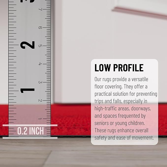Ottomanson 6'6" x 33' Hallway Runner with Scraper Pile Extra Durable Non-Slip Rug Mat for Indoor & Outdoor Use - Ideal for Kitchen, Entryway, Patio & Garage - High-Traffic Carpet, Red