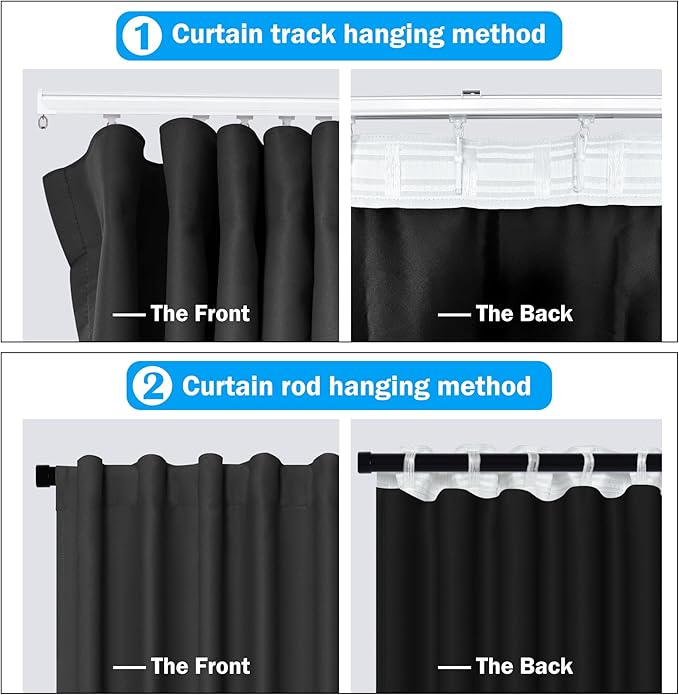 Room Divider Curtains Total Blackout Privacy Curtain Panel Room Thermal Insulated Noise Reduction Curtains for Bedroom Window Living Room Ceiling Track Curtain W 10 ft × H 7 ft Black