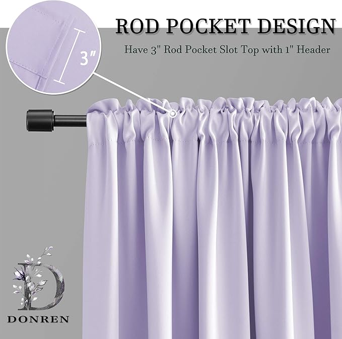 DONREN 84 Inches Long 2 Panels Lavender Purple Curtain Panels for Bedroom - Room Darkening Rod Pocket Thermal Insulated Drapes for Living Room,52 W x 84 L