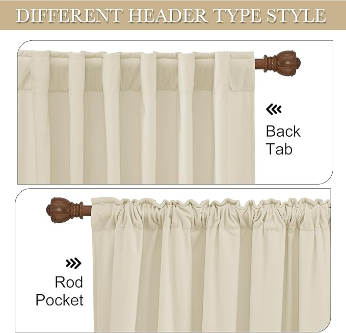 RYB Home Beige Velvet Curtains 108 inches Long - Thermal Insulated Noise Reducing Panel Soft Vertical Sense Window Decor for Sliding Glass Door, Width 52 x Length 108 inch, Beige, 2 Panels