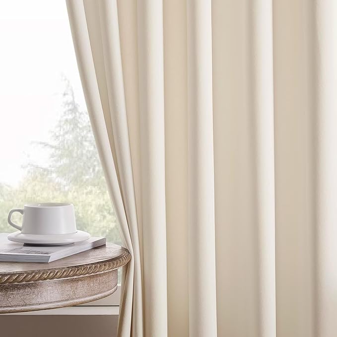 Joydeco Velvet Curtains White Blackout Curtains Thermal Insulated 84 inches Long Window Curtains Super Soft Room Darkening Drapes for Bedroom Living Room Elegant Rod Pocket 2 Panels Cream White