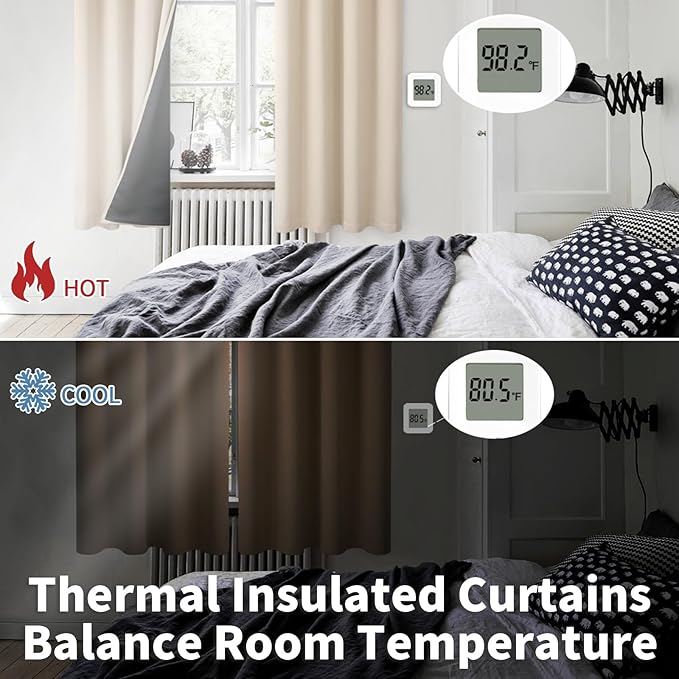 BGment Thermal Insulated 100% Blackout Curtains 84 Inch Length 2 Panels, Total Light Blocking Curtains for Bedroom, Grommet Window Drapes with Thick Black Liner, 42 Inch Wide Each Panel, Champagne