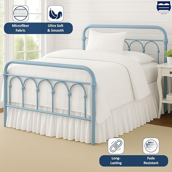 Ruffled Bed Skirt with Split Corners-Dust Ruffle - 22" Drop 100% Microfiber Soft,Sheen & Luxurious Look - Bed Skirts (White -Queen)