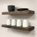 URBANDI, Rustic Floating Shelves, Set of 2, Hidden Bracket, Solid Wood, Heavy Duty, Wall Mounted Shelves, (Dark Brown, 24Wx8D)
