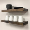 URBANDI, Rustic Floating Shelves, Set of 2, Hidden Bracket, Solid Wood, Heavy Duty, Wall Mounted Shelves, (Dark Brown, 24Wx10D)