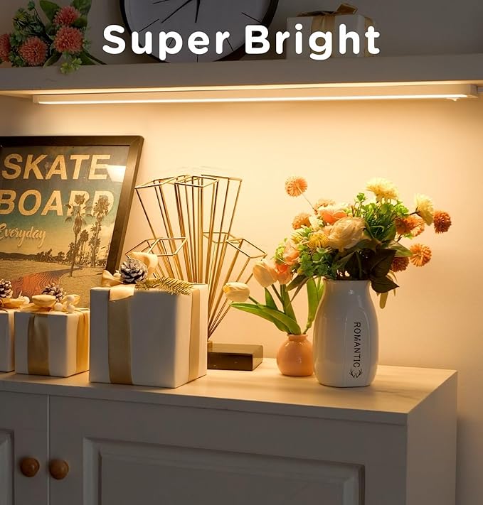 12 Inch Under Cabinet Lighting Plug in, 7W 120V 3 Color 3000K/4000K/5000K, 3 Brightness, Super Bright, Ultra Thin Under Counter Lights for Kitchen, Linkable LED Cabinet Light, White 2Pack