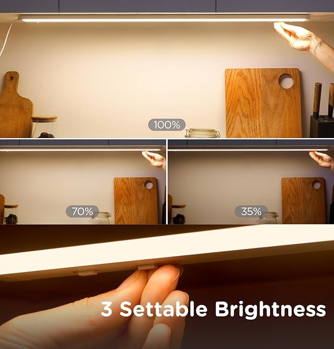 36 Inch Under Cabinet Lighting Plug in, 20W 120V 3 Color 3000K/4000K/5000K, 3 Brightness, Super Bright, Ultra Thin Under Counter Lights for Kitchen, Linkable LED Cabinet Light, White