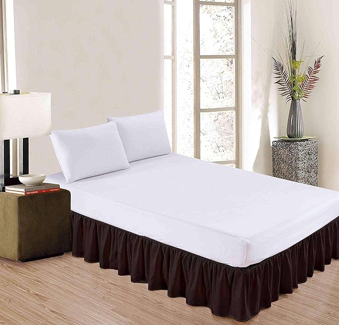 Chocolate Solid Ruffled Bed Skirt Twin-8 Inch Drop Split Corner, Microfiber Bedskirt with Platform Three Sided Coverage