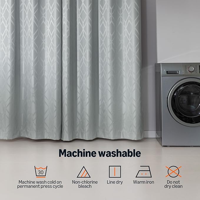 Amazon Basics Jacquard 2-Piece 100% Blackout Curtains, Living Room and Bedroom Drapes, Thermal Insulated Window Treatment, 52"x63", Light Grey