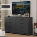 Hasuit 8 Drawer Dresser for Bedroom, Large Chest of Drawers with Charging Station, 55.1'' Wide Storage Clothes Closet Organizer, Long Dresser TV Stand for Living Room, Black