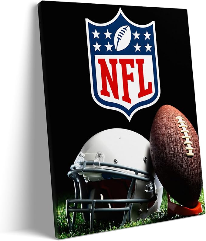 B.B.F MAKE American Football Canvas Wall Art Super Champions Bowl Poster Rugby Oil Painting Canvas Wall Decor Sports Picture Boys Gift Modern Bedroom Living Room Dorm Home Decoration, Framed 11x14inch