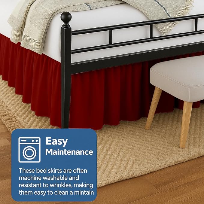 Ruffled Bed Skirt Split Corners with Platform, Tailored Fit Hotel Quality Wrinkle Free Ultra-Soft Microfiber Dust Ruffle, Upto 12 Inch Drop, Queen, Burgundy