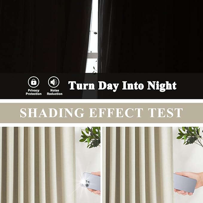 Vision Home Sand Linen Full Blackout Curtains 84 inch Length for Bedroom Living Room Darkening Soundproof Window Panels Thermal Insulated Rod Pocket Back Tab Farmhouse Drapes 56" Wx84 Lx2