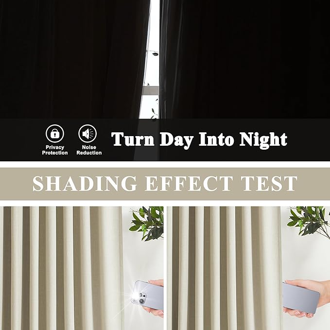 Vision Home Sand Linen Full Blackout Curtains 95 inch Long for Bedroom Living Room Darkening Light Blocking Window Panels Thermal Insulated Rod Pocket Back Tab Neutral Drapes 56" Wx95 Lx2