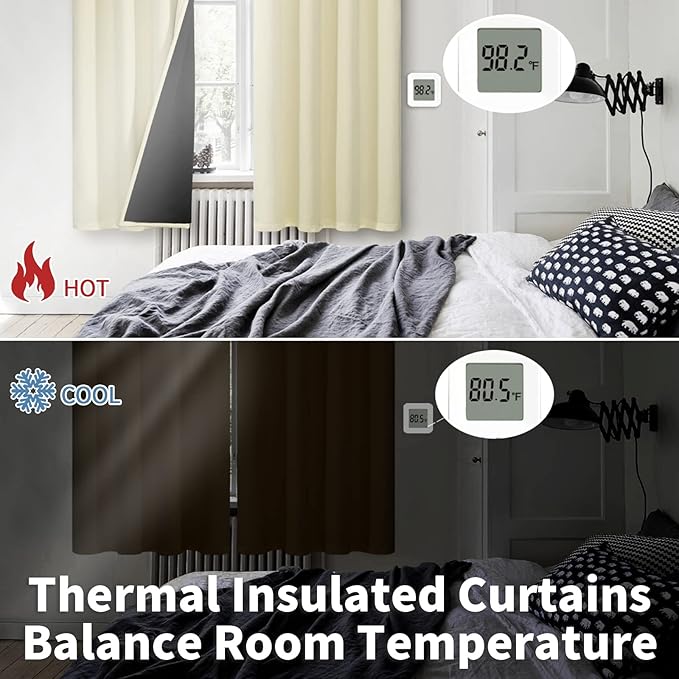 BGment Short 100% Blackout Curtains for Bedroom, Thermal Insulated Energy Efficiency Noise Reducing Grommet Curtains 45 Inch Length with Liner for Small Window 2 Panels Each 52 Inch Wide, Cream
