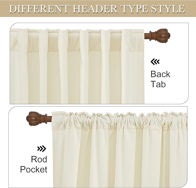 RYB HOME Velvet Curtains 72 inches Length, Back Tab & Rod Pocket Soft Fabric Curtains & Drapes for Bedroom Bathroom Cafe, Cream White, W 42 x L 72, 2 Panels Set