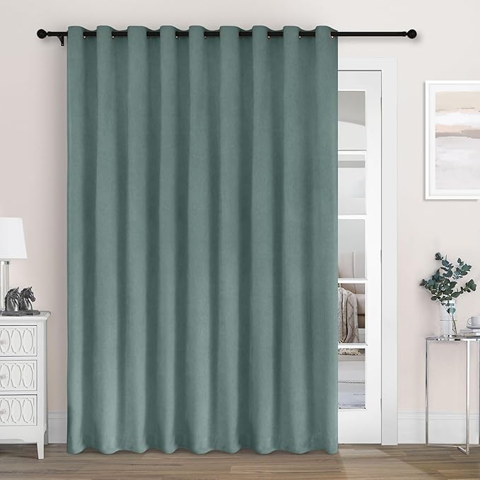 Macochico 100" Wx84 L Teal Full Blackout Curtains for Sliding Door, Thermal Insulated Drapery for Living Room Bedroom Windows Patio Door, Modern Chenille Grommet Curtains with Tieback 1 Panel