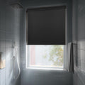 HESTIA No Drill Cordless Blackout Roller Shades Screwless Waterproof Shower Window Blinds, Auto-Retraction Easy Install Blind for Bathroom/Kitchen/Office/Exterior, Black, 24" W x 72" H