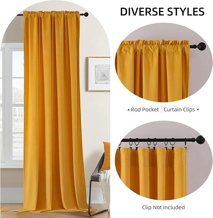Joydeco Customized Curtains, Super Soft Velvet Curtains for Bedroom and Living Room, Heavy Duty Luxury Thermal Insulated Golden Yellow Velvet Curtains Rod Pocket 1 Panel, Custom Size