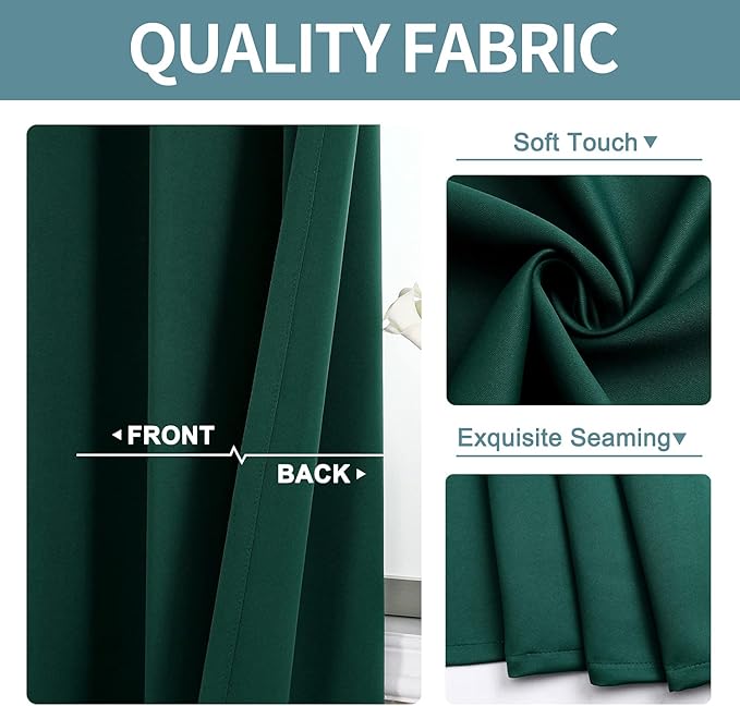 ChrisDowa Small Window Curtains for Kitchen and Bedroom - Grommet Short Thermal Insulated Room Darkening Curtains (2 Panels, Forest Green, 34 x 36 Inch)