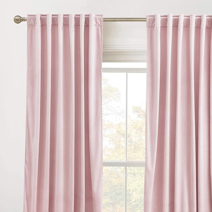 RYB HOME Pink Velvet Curtains 84 inches- Blackout Curtains for Living Room, Thermal Insulated Noise Reducing Panels Soft Luxury Window Decor for Bedroom, Blush Pink, W52 x L84 inches, 2 Panels