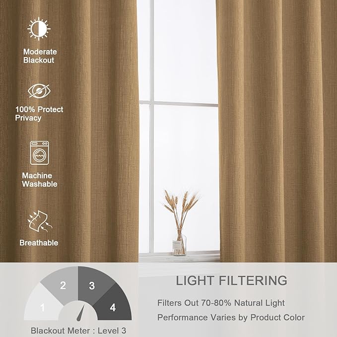 Linen Curtains 188 inch Length 2 Panels for High Ceiling Extra Long Thick Faux Linen Window Drapes Burlap Textured Curtains with Grommet for 2 Story High Living Room (52x188 Light Coffee)