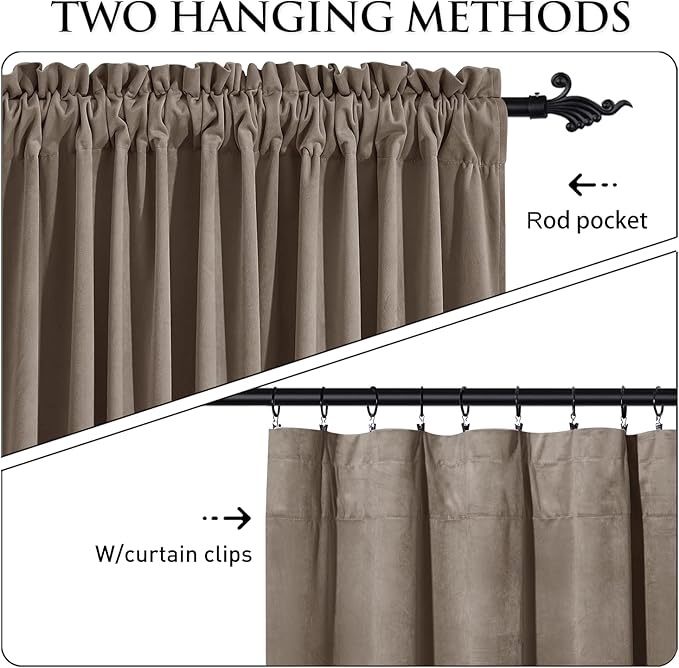 StangH Taupe Velvet Curtains Luxury Thermal Insulated Window Drapes Thick Heavy Light Blocking Room Dividers for Living Room Office French Door, 52 x 84 inches, 2 Panels