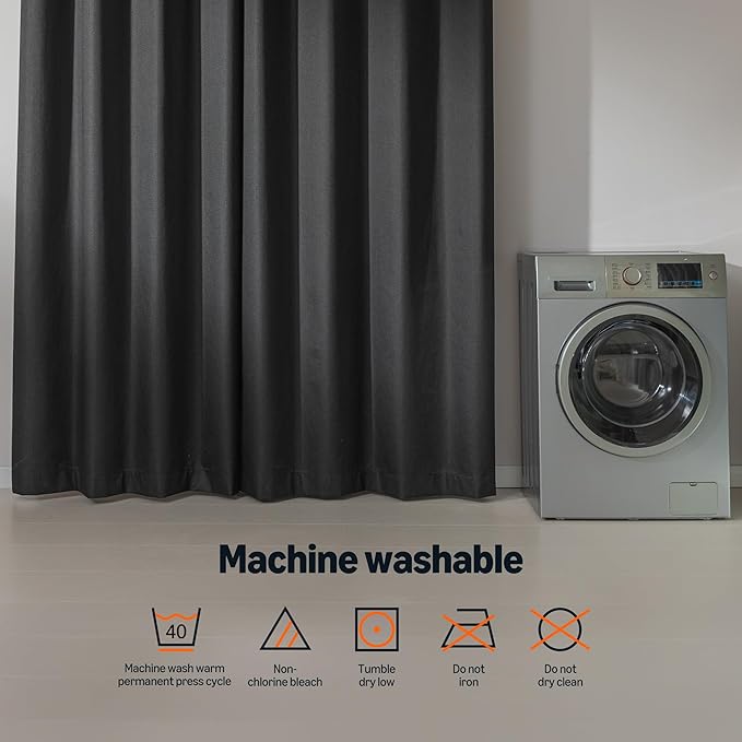 Amazon Basics Faux Linen Blackout Curtains for Bedroom and Living Room, 2-Piece Set with Grommets, 42" W x 95" L, Black