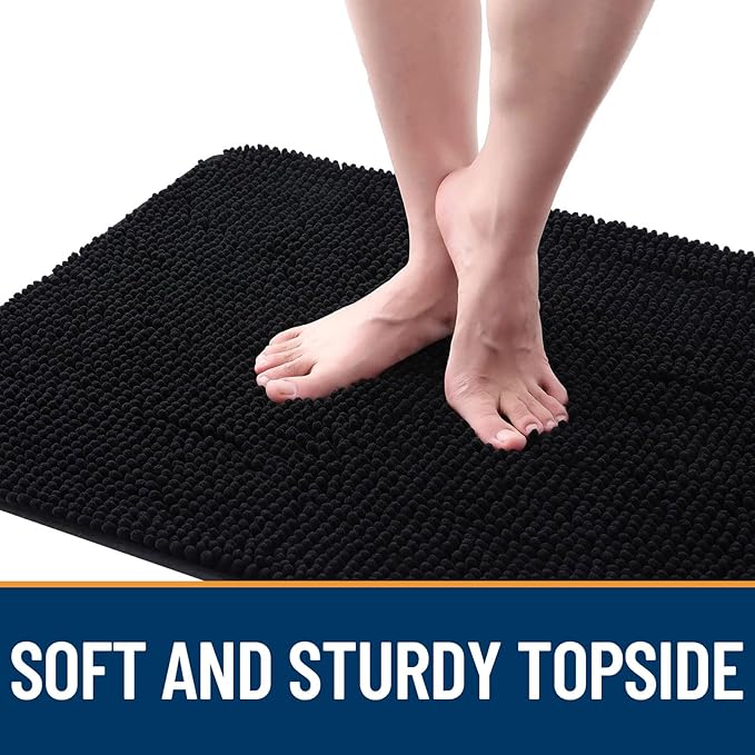OLANLY Dog Door Mat for Muddy Paws 45x27, Absorbs Moisture and Dirt, Absorbent Non-Slip Washable Doormat, Quick Dry Chenille Mud Mat for Dogs, Entry Indoor Entryway Carpet for Inside Floor, Black
