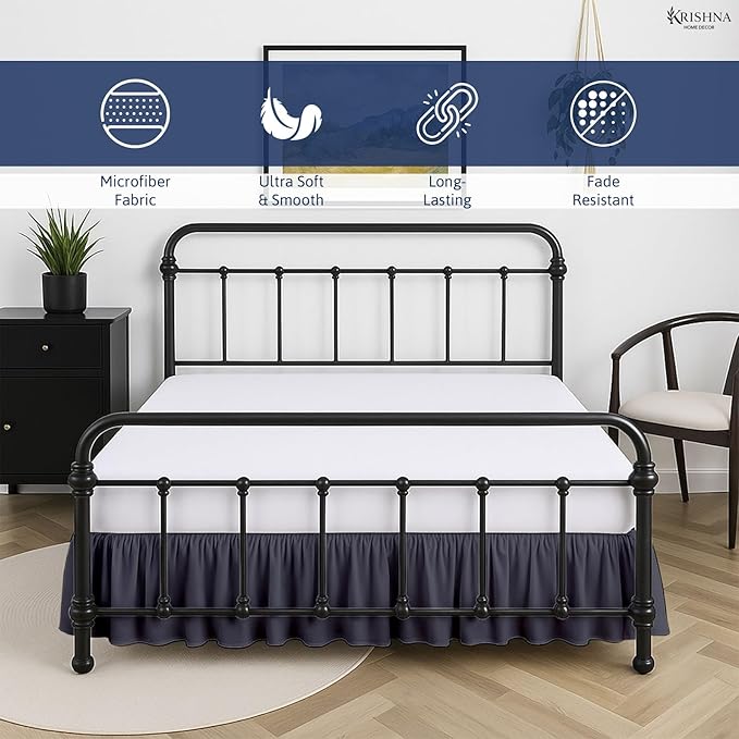 KRISHNA Ruffled Bed Skirt with Split Corners King, 100% Microfiber Hotel Quality, 21 Inch Drop Dust Ruffle Gathered Bedskirt with Platform, 78" x 80", Dark Grey