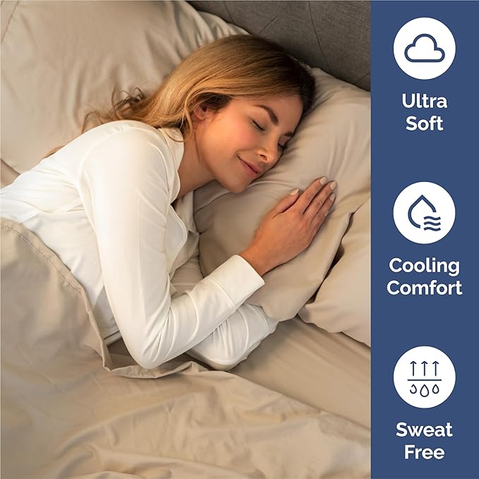 Split King 7 Piece Sheet Set - Cooling & Breathable - Hotel Luxury Bedding - Includes Fitted Sheets for Women, Men, Kids and Teens - 1 Flat, 2 Fitted Sheets, 4 Pillowcases with Deep Pockets - Cream