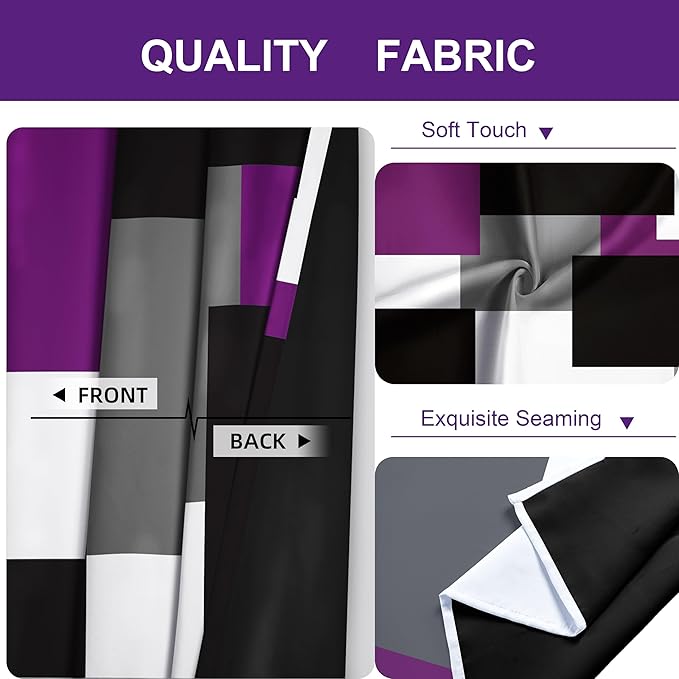 Purple 100% Blackout Curtains for Bedroom 84 inch Length 2 Panels Set Black Grey Modern Abstract Geometric Black Out Curtains Insulated Room Darkening Window Drapes for Living Room, 52Wx84L