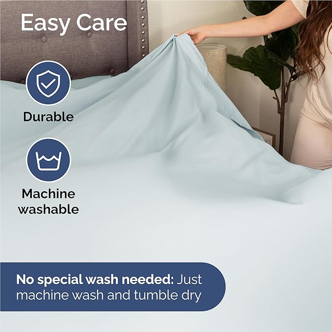 Twin XL 4 Piece Sheet Set - Cooling, Comfy & Breathable - Hotel Luxury Bedding, Includes Fitted Sheet for Women, Men, Kids & Teens - 1 Flat, 1 Fitted Sheet, 2 Pillowcases with Deep Pockets - Ice Blue