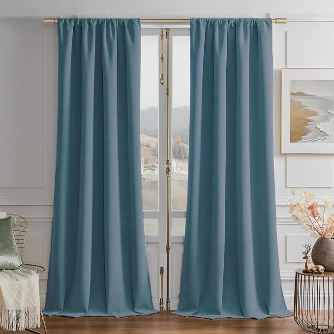 Joydeco Greyish Blue Velvet Curtains 84 Inches 2 Panels, Luxury Thermal Insulated Soft Curtains for Bedroom & Living Room, Room Darkening Velvet Drapes, Rod Pocket (52W x 84L)
